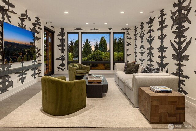 9001 NE 14th St, Clyde Hill, WA 98004 - living area featuring recessed lighting and baseboards