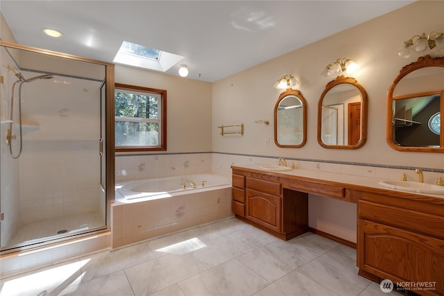 3941 16th Ln NE, Olympia, WA 98506 - full bath featuring a skylight, double vanity, a shower stall, and a garden tub