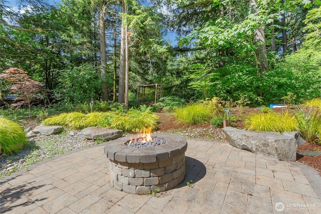 3941 16th Ln NE, Olympia, WA 98506 - view of patio / terrace with an outdoor fire pit