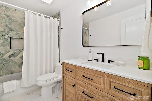 6347 121st Ave SE, Bellevue, WA 98006 - full bathroom with vanity, marble look tiles, and shower / tub combo