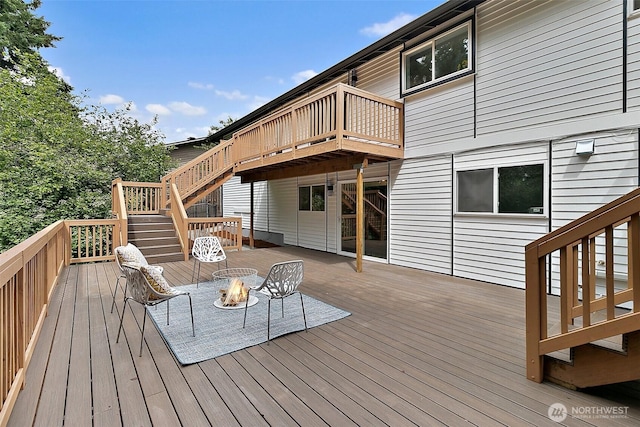 6347 121st Ave SE, Bellevue, WA 98006 - deck featuring stairway and an outdoor fire pit