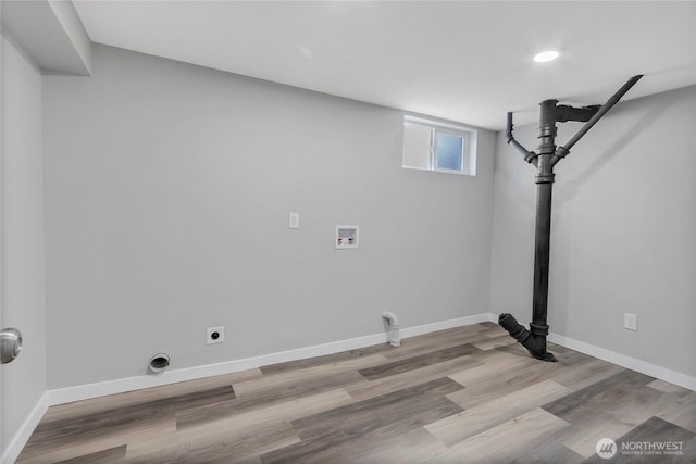 1815 S Cedar St, Tacoma, WA 98405 - washroom featuring hookup for a washing machine, wood finished floors, recessed lighting, and hookup for an electric dryer