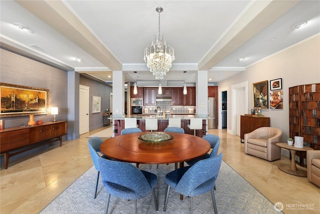 207 Broadway Unit 500, Tacoma, WA 98402 - dining area featuring a chandelier, light tile patterned flooring, crown molding, and recessed lighting