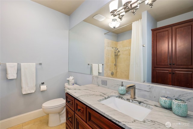 207 Broadway Unit 500, Tacoma, WA 98402 - full bath featuring a chandelier, vanity, a shower with curtain, and tile patterned floors