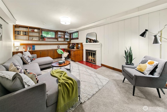 4412 43rd Ave NE, Seattle, WA 98105 - living area with light colored carpet and a fireplace with flush hearth