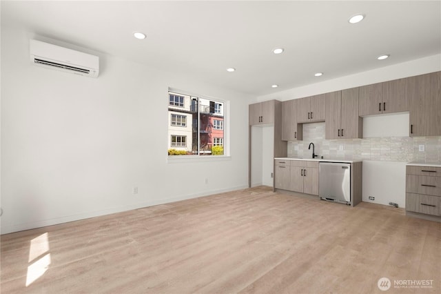 6544D Latona Ave NE, Seattle, WA 98115 - kitchen with a wall unit AC, dishwasher, recessed lighting, backsplash, and light wood finished floors
