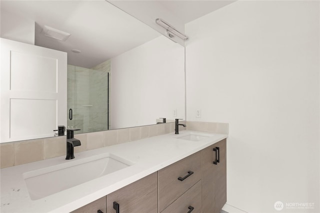 6544D Latona Ave NE, Seattle, WA 98115 - bathroom featuring double vanity and a shower stall
