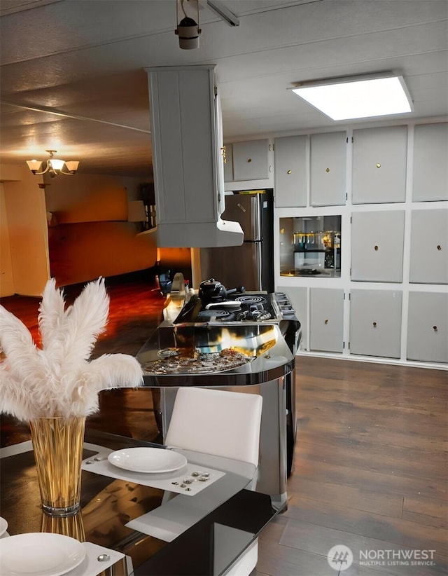 16120 Jordan Way, Arlington, WA 98223 - kitchen with freestanding refrigerator and dark wood finished floors