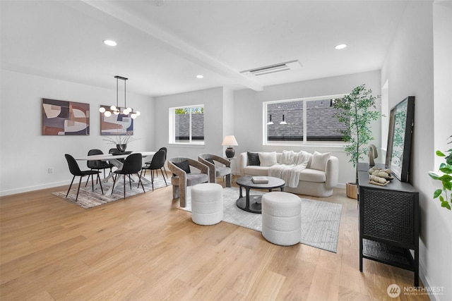 3424 20th Ave S, Seattle, WA 98144 - living room with light wood-style floors, recessed lighting, and a chandelier