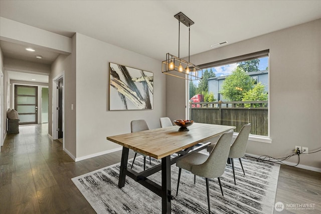 35404 55th Ave S, Auburn, WA 98001 - dining space with dark wood finished floors, a chandelier, and recessed lighting