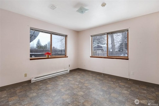 715 Locust St, Omak, WA 98841 - spare room featuring a baseboard radiator, stone finish flooring, and a smoke detector
