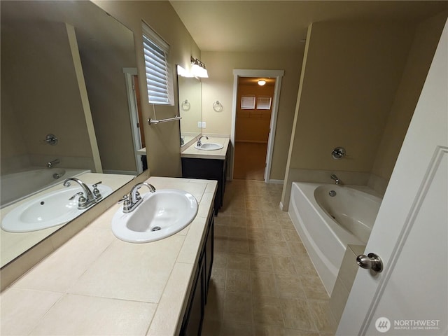 1077 Hiton Cir, Dupont, WA 98327 - full bathroom featuring a bath, vanity, and tile patterned floors