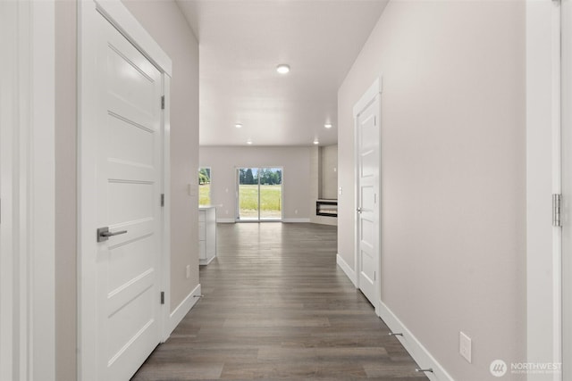 2122 Hawks View Ln, Winlock, WA 98596 - corridor with dark wood-style floors and recessed lighting
