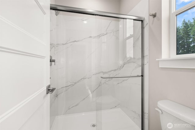 2122 Hawks View Ln, Winlock, WA 98596 - bathroom featuring toilet and a marble finish shower