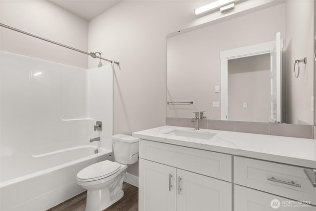 2122 Hawks View Ln, Winlock, WA 98596 - bathroom featuring vanity, wood finished floors, and  shower combination