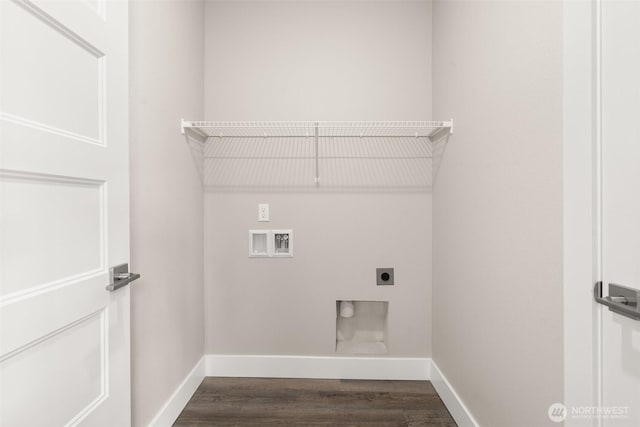 2122 Hawks View Ln, Winlock, WA 98596 - laundry room with hookup for an electric dryer, washer hookup, and dark wood finished floors