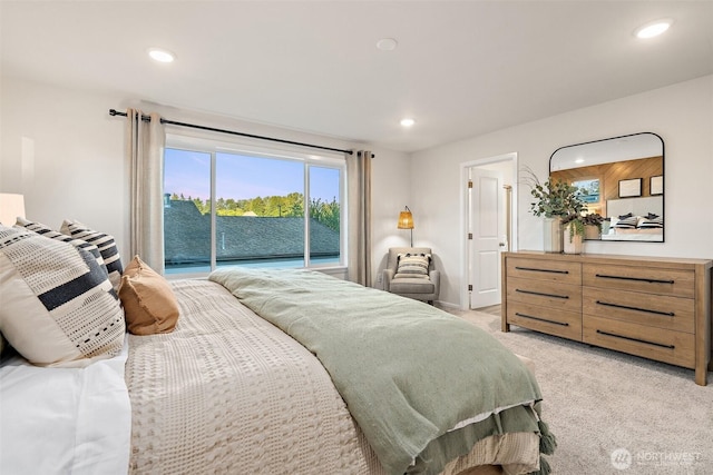 8705 126th Street Ct E, Puyallup, WA 98374 - bedroom featuring access to outside, light carpet, and recessed lighting