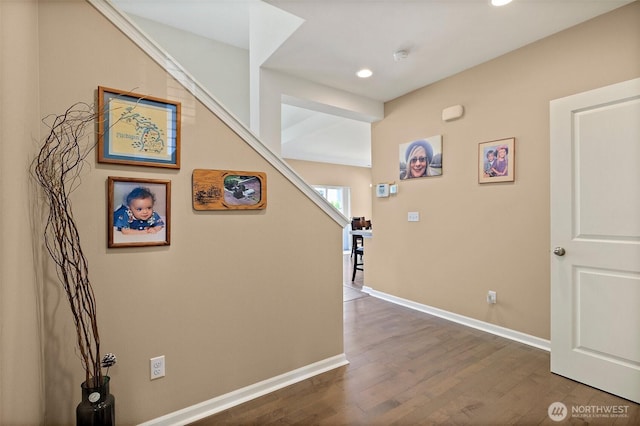 16922 SE 262nd St, Covington, WA 98042 - hall featuring dark wood-type flooring, recessed lighting, and stairs
