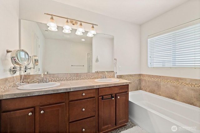 16922 SE 262nd St, Covington, WA 98042 - bathroom with a garden tub, double vanity, and an enclosed shower
