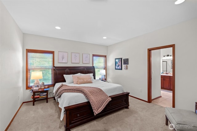 19838 Bear View Ln SW, Rochester, WA 98579 - bedroom featuring light colored carpet, recessed lighting, and connected bathroom