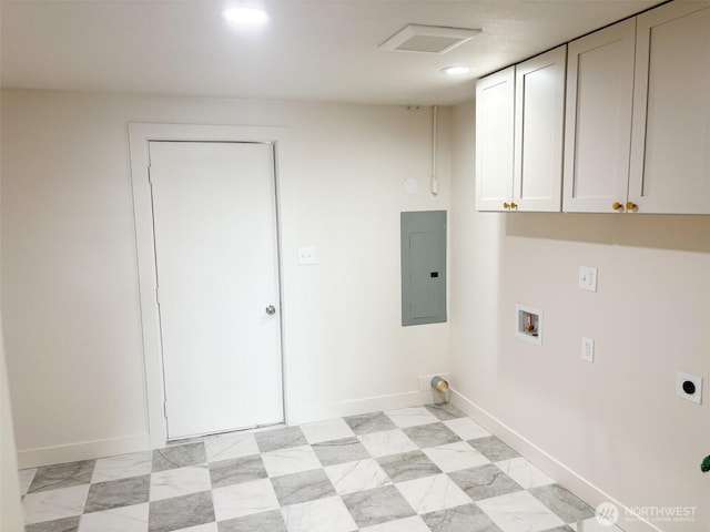 308 N Dale Rd, Moses Lake, WA 98837 - washroom featuring electric panel, hookup for an electric dryer, cabinet space, recessed lighting, and washer hookup