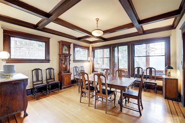 906 E Shelby St, Seattle, WA 98102 - dining room with light wood-type flooring, beamed ceiling, and coffered ceiling