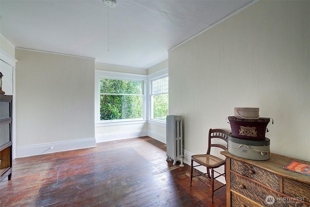 906 E Shelby St, Seattle, WA 98102 - sitting room featuring radiator heating unit, crown molding, and hardwood / wood-style flooring