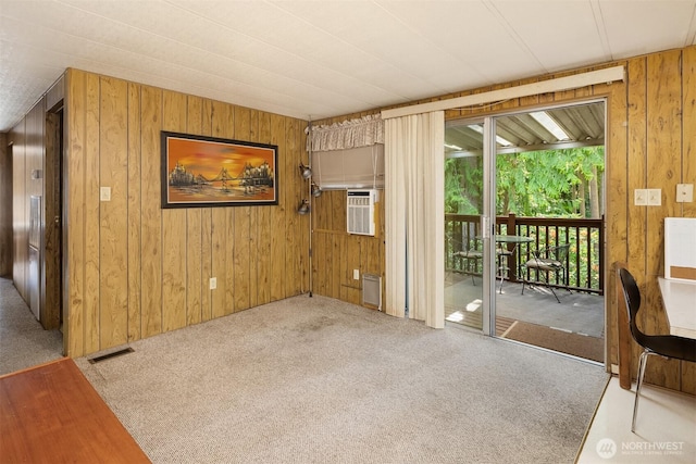 827 211th Pl NE, Sammamish, WA 98074 - unfurnished living room with wooden walls, carpet, and a wall mounted air conditioner