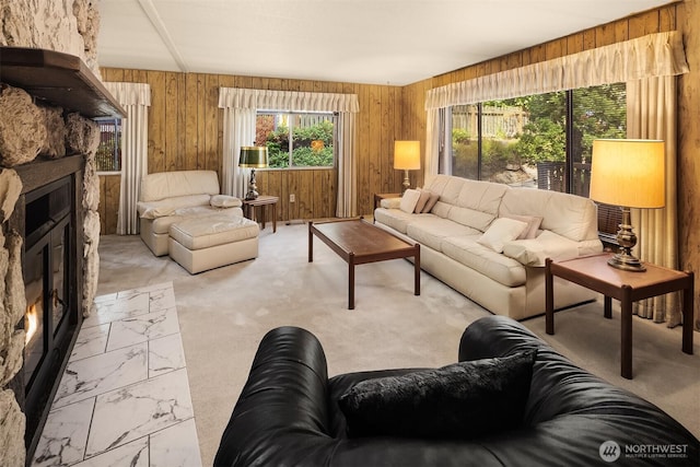 827 211th Pl NE, Sammamish, WA 98074 - living room with a stone fireplace and wooden walls
