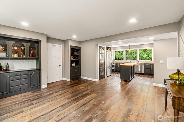 233 Joann Ln, Arlington, WA 98223 - indoor dry bar with stainless steel appliances, dark wood-type flooring, and recessed lighting