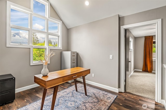 233 Joann Ln, Arlington, WA 98223 - office space featuring dark wood-type flooring and vaulted ceiling