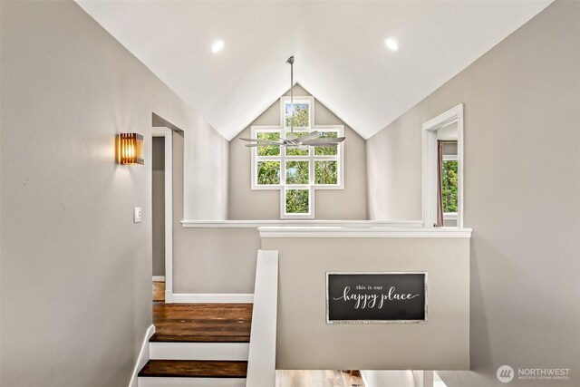 233 Joann Ln, Arlington, WA 98223 - stairs with lofted ceiling, recessed lighting, and wood finished floors