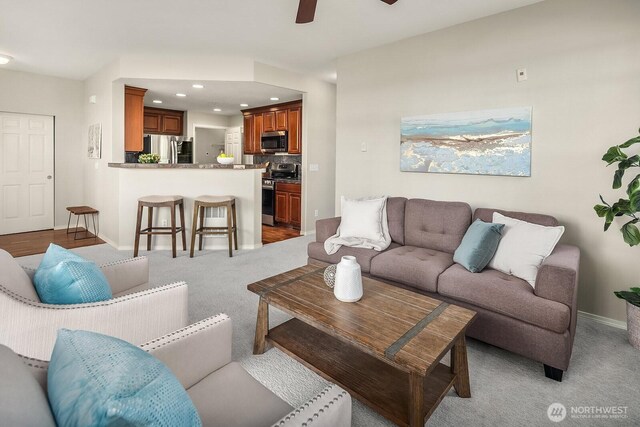 1855 Trossachs Blvd SE Unit 1401, Sammamish, WA 98075 - living area with a ceiling fan, light colored carpet, and recessed lighting