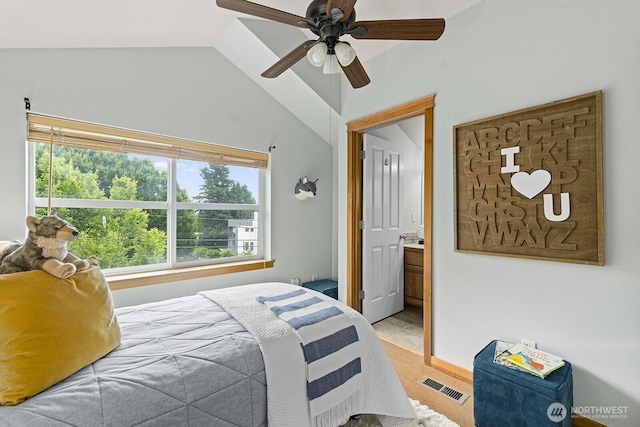 9400 35th Ave SW, Seattle, WA 98126 - bedroom with light wood finished floors, lofted ceiling, and ceiling fan
