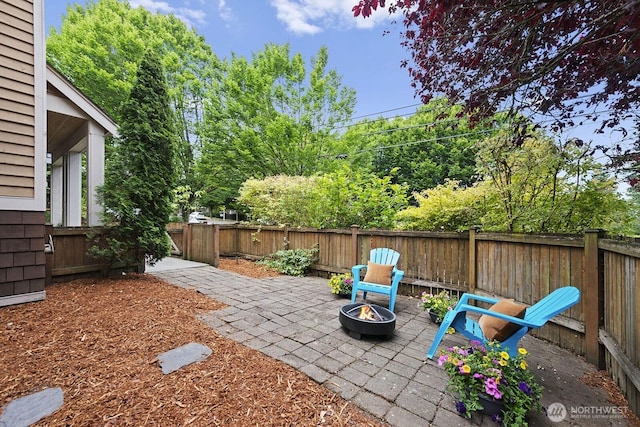 9400 35th Ave SW, Seattle, WA 98126 - fenced backyard with a fire pit and a patio area