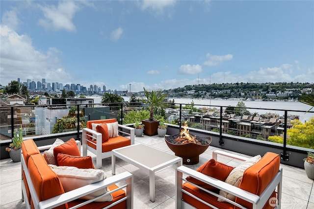 2501 Yale Ave E, Seattle, WA 98102 - patio / terrace featuring an outdoor living space with a fire pit and a view of skyline