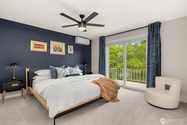 325 23rd Ave E, Seattle, WA 98112 - bedroom with an AC wall unit, access to exterior, carpet, and ceiling fan