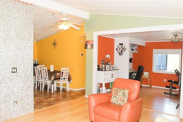 5705 Littlerock Rd SW Unit 41, Tumwater, WA 98512 - living area with a ceiling fan, wood finished floors, and a desk