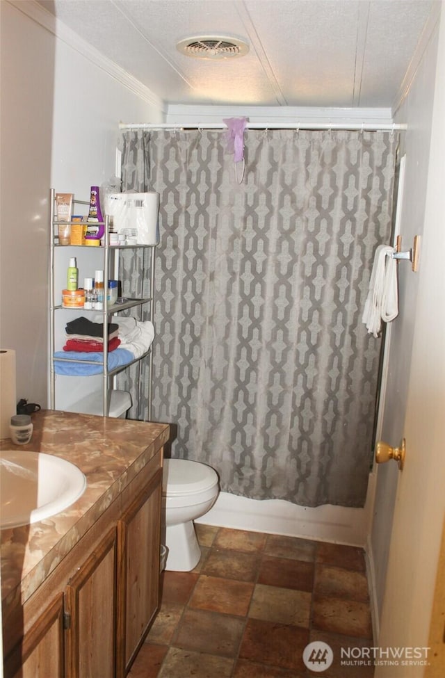 5705 Littlerock Rd SW Unit 41, Tumwater, WA 98512 - full bath featuring vanity, crown molding, a textured ceiling, and shower / bath combo with shower curtain
