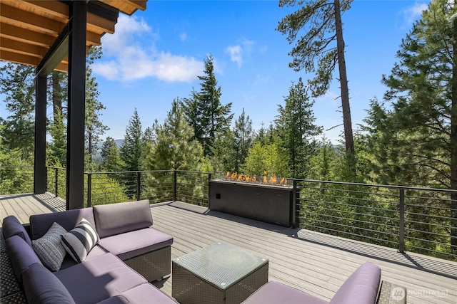 3847 Swiftwater Dr, Cle Elum, WA 98922 - deck with outdoor lounge area and a wooded view