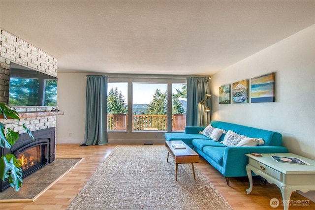 339 Highlands Dr, Orcas Island, WA 98245 - living area featuring wood finished floors and a fireplace