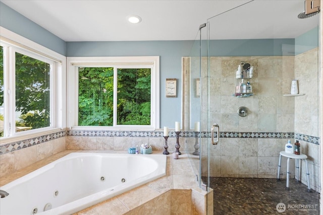 3811 N Dale St, Tacoma, WA 98407 - bathroom with a shower stall, a jetted tub, and recessed lighting