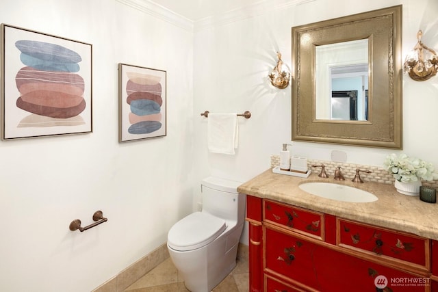 8234 NE 8th St, Medina, WA 98039 - half bath with vanity, crown molding, and tile patterned flooring