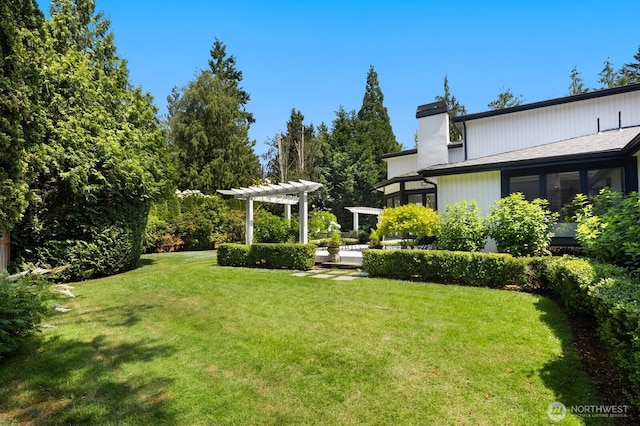 8234 NE 8th St, Medina, WA 98039 - view of grassy yard featuring a pergola and a patio