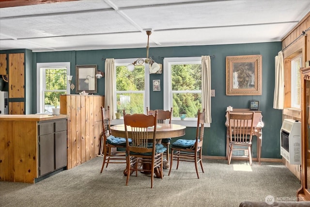 48911 Mountain Loop Hwy, Granite Falls, WA 98252 - carpeted dining room with heating unit and a chandelier