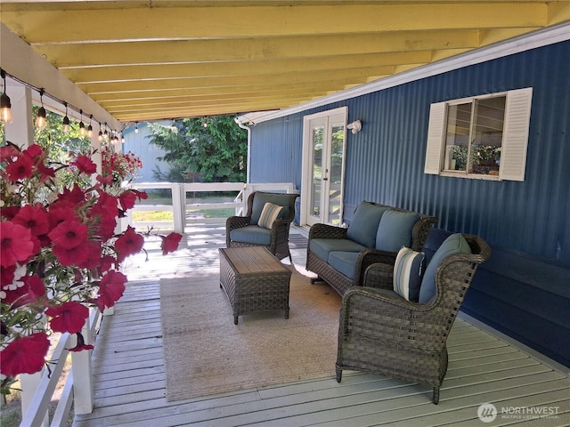 1411 297th Ln, Ocean Park, WA 98640 - wooden terrace featuring french doors and outdoor lounge area