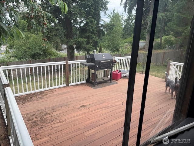 14307 215th Ave E, Bonney Lake, WA 98391 - wooden terrace featuring a fenced backyard and grilling area