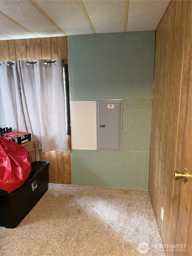 14307 215th Ave E, Bonney Lake, WA 98391 - carpeted empty room featuring electric panel and wooden walls