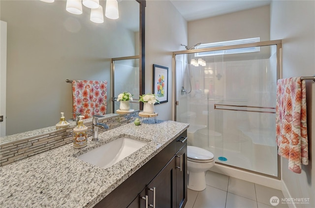 24220 93rd Ct S, Kent, WA 98030 - bathroom featuring vanity, a stall shower, and tile patterned floors
