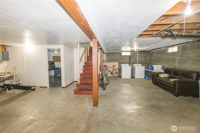 1107 S 4th St, Dayton, WA 99328 - below grade area featuring independent washer and dryer and stairway